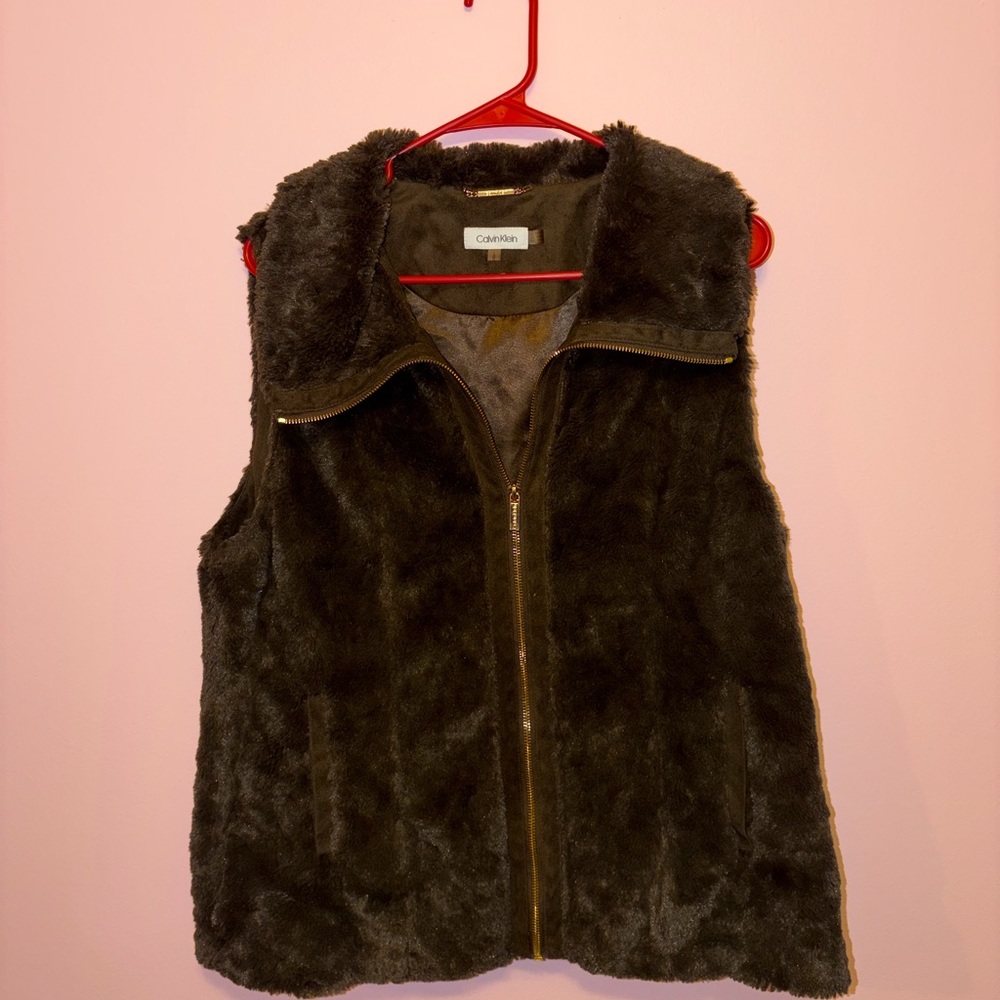 Calvin Klein Faux Fur Vest in Dark Brown